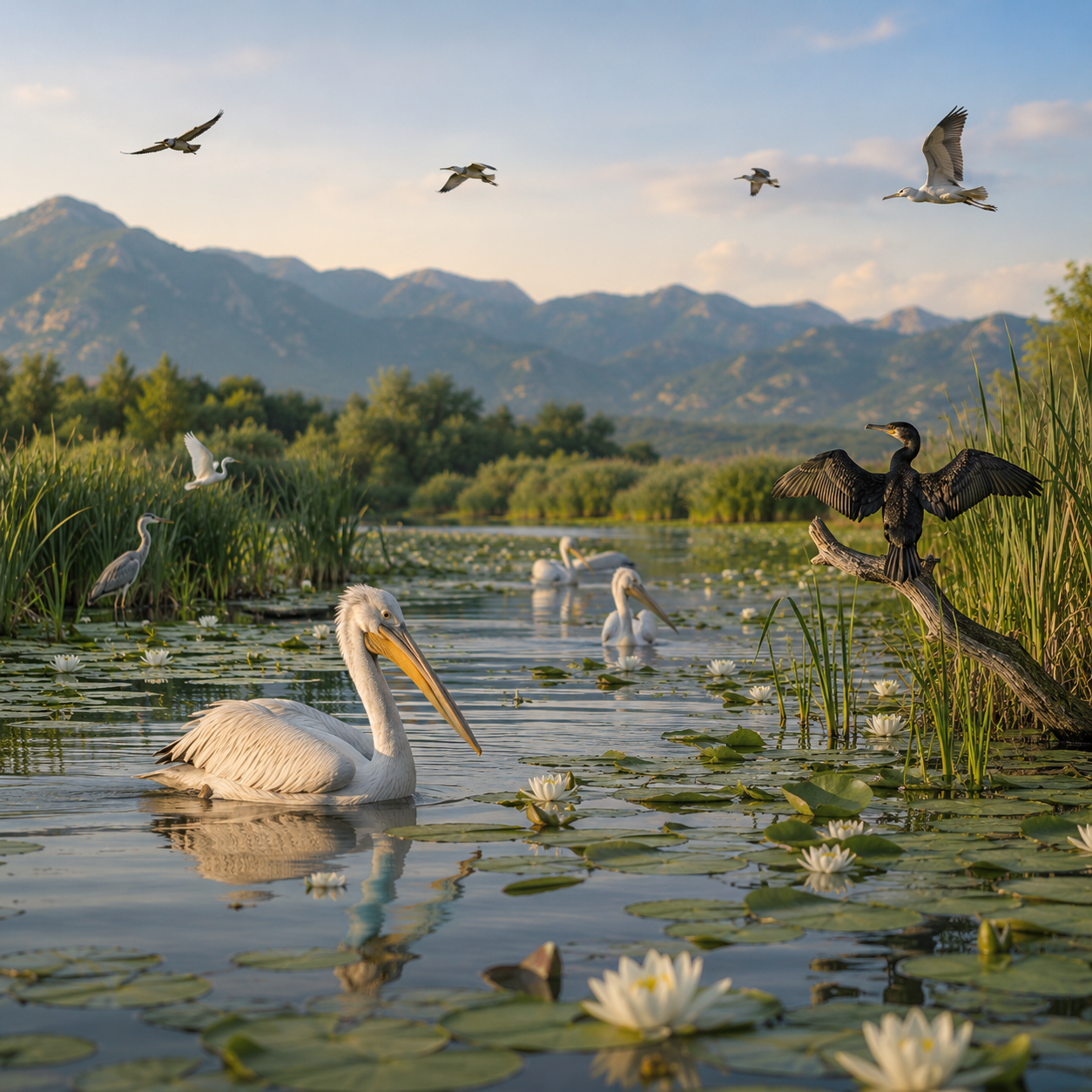 Observe Dalmatian pelicans, herons, cormorants and many other bird species in one of Europe's most important wetland habitats.